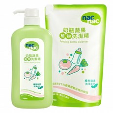 nac nac 奶瓶蔬果洗潔精 700ml + 補充包 600ml, 1.3L, 1組