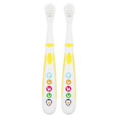PUKU 藍色企鵝 雙色幼兒牙刷 硬毛 適合2-4歲兒童, 黃色, 1入, 2支