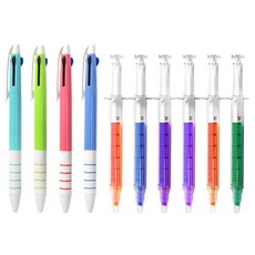 2Young Design 簡單3色原子筆 4支+針筒造型螢光筆 6支, 1組, 隨機發貨