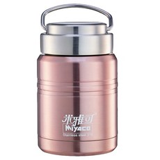 MiyAco 米雅可 經典316不銹鋼真空燜燒罐 耐酸鹼及高溫 廣口設計 附背袋及折疊式湯匙, 玫瑰金色 RG, 500ml, 1個