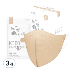 뉴다나온숨 새부리형 대형 쿨 마스크 KF80, 50개입, 3개, 연한갈색