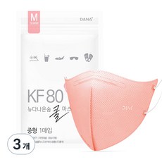 다나마스크 뉴다나온숨 쿨 새부리형 중형 KF80, 50개입, 3개, 다홍색