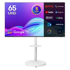 이노스 4K UHD 구글 ZERO EDITION TV 5년 무상AS + 대형 삼탠바이미 티비 스탠드 FS-30 화이트 세트, 164cm(65인치), G65 ZERO EDITION, 이동형 스탠드, 방문설치