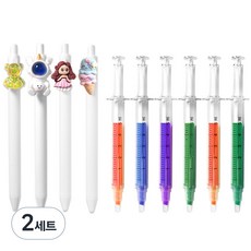 큐티 파츠 젤펜 4p + 주사기 형광펜 6종 세트, 랜덤발송, 2세트