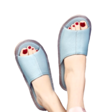 頭層牛皮簡約軟底防滑室內拖鞋 LS13, 藍色, 1雙