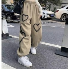 PEONIST 女款愛心印花鬆緊腰哈倫褲