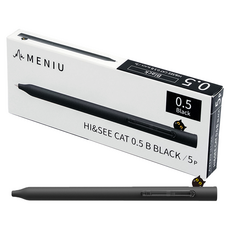 Hi&C 橢圓貓咪中性筆 0.5mm 5入, 黑色(墨水), 黑色(筆身), 1個