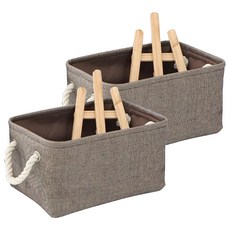 棉麻收納箱, 多用途空間收納, 可拆卸內格, 大號, 咖啡色, 2個