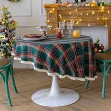 Artihome 格紋圓形聖誕桌布, 90 x 90 cm, 綠色