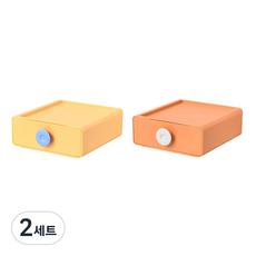 원형 손잡이 컬러 데스크탑 화장대 다용도 보관 미니 정리함 2종 세트, 옐로우 + 오렌지, 2세트