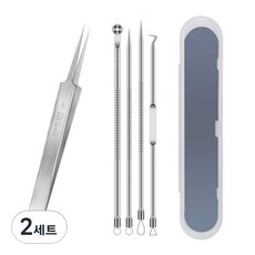 Pogeun商店 直線型黑頭粉刺擠壓夾 皮脂鑷子, 2套, 銀色