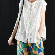 ATTERLIC 女款透氣大尺碼亞麻無袖襯衫 14160