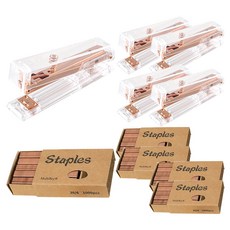 TUCO.B 透明方形訂書機+釘書針 1000入組, 玫瑰金, 5套