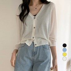 afinar 女款V領七分袖開襟衫