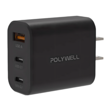 POLYWELL 寶利威爾 30W三孔PD氮化鎵快充頭 PW15-T05-A056, 黑色, 1個