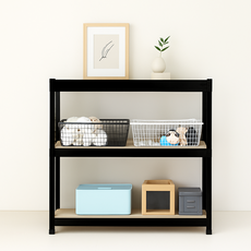 조인메이드 무볼트 철제 조립식 앵글 수납 선반, 블랙, 3단