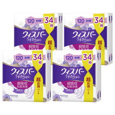 whisper 好自在 日本原裝進口 消臭超吸收成人護墊 成人尿布120cc, 27cm, 34片, 4包