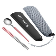 Roebenhoff 不鏽鋼餐具組 湯匙+筷子+收納盒+收納袋, 銀粉色, 1套