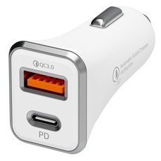 NUART PD3.0 48W 雙埠高速車用點煙器充電器, 白色, 單一商品