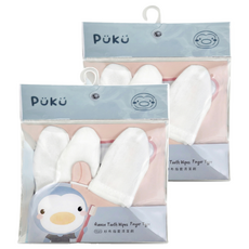 PUKU 藍色企鵝 紗布指套清潔刷, 白色, 3個, 2包