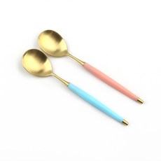 Bogen Le Bien 金色餐具沙拉匙2件組, 1套, 柔粉色, 柔藍色