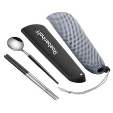 Roebenhoff 不鏽鋼餐具組 湯匙+筷子+收納盒+收納袋, 銀黑色, 1套