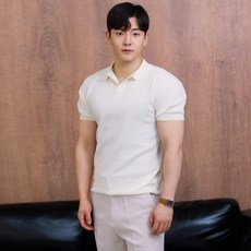 HCOOLNAM 男士冰涼感肌肉貼合款短袖開襟領針織衫