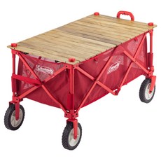 Coleman 四輪拖車專用蛋捲桌板 54x96x1.2cm使用尺寸, 木頭色 + 紅色, 1個