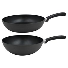 LocknLock 樂扣樂扣 Hard&Light IH鍋具2件組, 平底鍋28cm*1個+炒鍋28cm*1個, 黑色, 1組