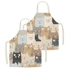 情侶布料亞麻圍裙 小號, 貓咪, 2個