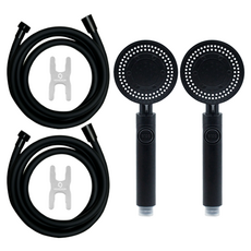 HOMEDAUM Monster多功能增壓蓮蓬頭+防纏繞PVC淋浴軟管2m組, 2組, 黑色