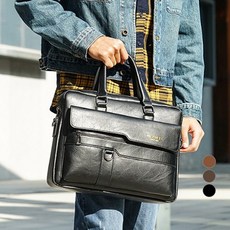 WEIXIER ELSSO 男士皮革公事通勤包, 黑色