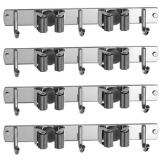 小麥購物 不鏽鋼拖把掛架 28.2 x 4 x 3cm 237g, 三勾兩夾 黑色, 4個