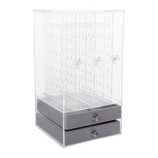 飾品收納盒 壓克力耳環展示盒 三抽 + 兩絨盒, 透明色, 1組
