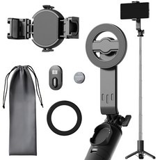 일리온 듀얼 맥세이프 블루투스 셀카봉 스마트폰 삼각대, 블랙, 1개