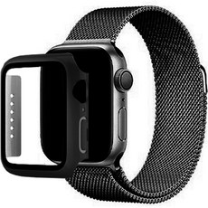 HELLOGEM Apple Watch Millennium編織錶帶+保護套, 黑色