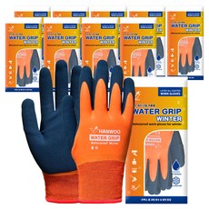HANWOO 冬季用 Water Grip 乳膠塗層防水手套 雙手配戴套組, 10套, 混色