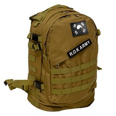 TERAWOOD K-SOLDIER軍背包 45L + 韓國國旗布徽章 + R.O.K ARMY文字布徽章組, 棕色(包), 黑色(太極旗)