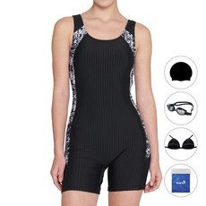 quaro 女款U型美背三分大尺碼泳衣 + 泳帽 + 泳鏡 + 胸墊 + 防水袋套組 ILF301S