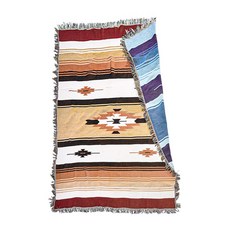 OUTSY 民族風露營居家雙面針織蓋毯沙發毯 M(150 × 125cm) 米咖織紋, 1個