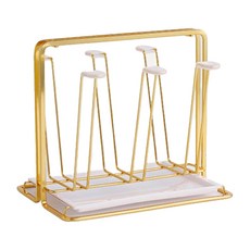 日式鐵藝瀝水杯架 單層, 金色 無托盤手提, 1個