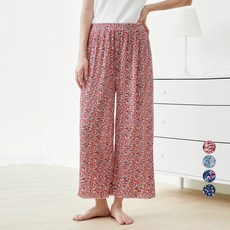 캐럿 여성용 촌캉스 꽃무늬 플리츠 파자마 밴딩 팬츠