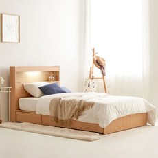 동서가구 이즈 카이 LED 1단 3서랍 수납침대 프레임 + 9존 독립 매트리스 세트 방문설치, 메이플 + 화이트