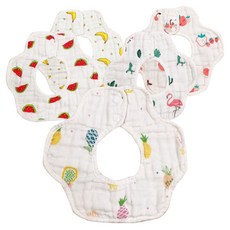 LuxuryBaby 幼兒8層紗棉花邊圍兜, B款 草莓+西瓜+紅鶴+鳳梨+香蕉, 5件, 1組