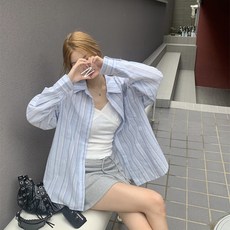 PEONIST 女性寬鬆Polo條紋襯衫