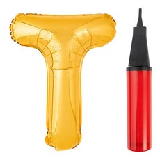 파티팡 알파벳 은박풍선 대 골드 + 풍선용 손펌프 세트, T, 1세트