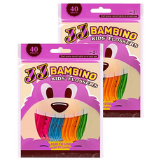 JJ BAMBINO 動物兒童牙線棒 台灣品牌 2歲以上兒童適用, 40支, 2包, 動物