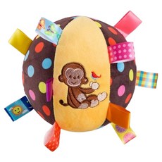 絨布超柔軟標籤鈴鐺布球玩具 - 嬰幼兒手抓球 15CM 促進寶寶的聽力 可選款式：猴子 天使 貓咪 小狗, 咖啡色, 1個