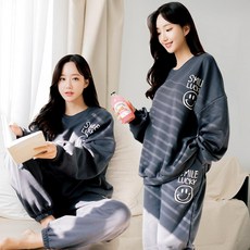 테라우드 여성용 스마일 쭈리 오버핏 빅사이즈 잠옷 상하의 2세트