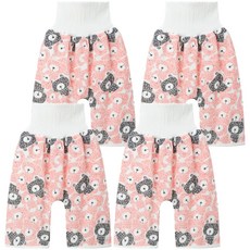 日本竹纖維隔尿褲隔尿裙 適合1-7歲兒童, M, 粉熊褲, 4件